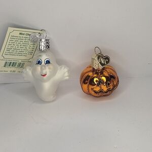OLD WORLD CHRISTMAS~OWC 2019 MINI GHOST & JACK O LANTERN Glass Ornaments